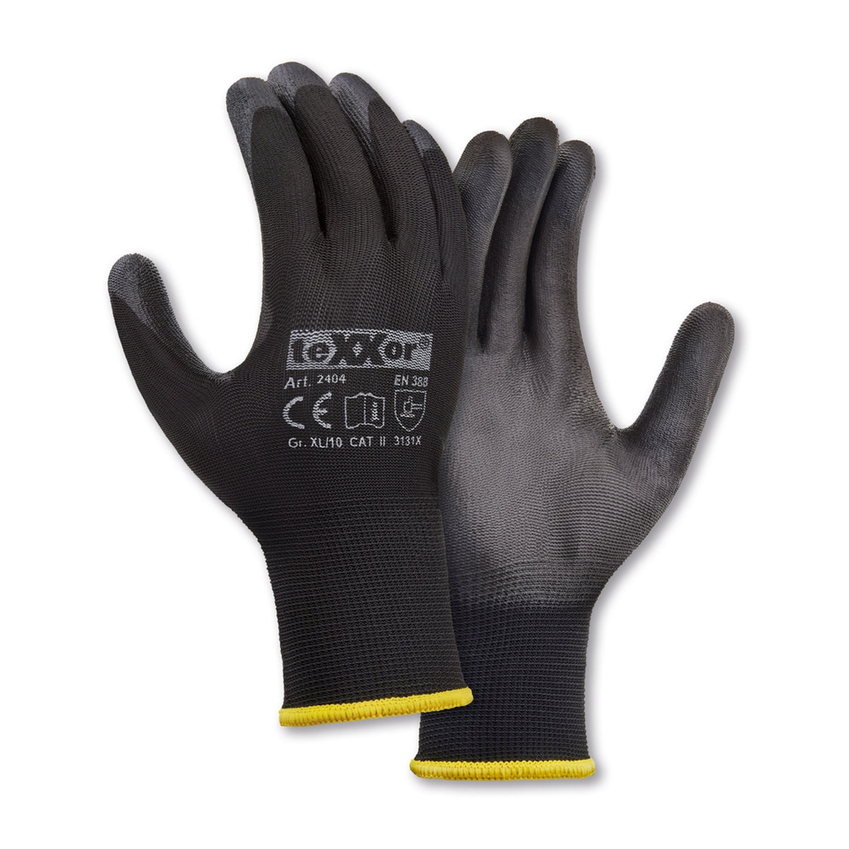 teXXor® 2404 Polyester-Strickhandschuhe PU-beschichtet schwarz - Bauwolke24