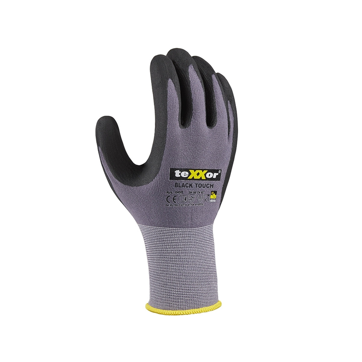 teXXor® 2450 BLACK TOUCH® Nylon-Strickhandschuhe Nitril grau/schwarz - Bauwolke24