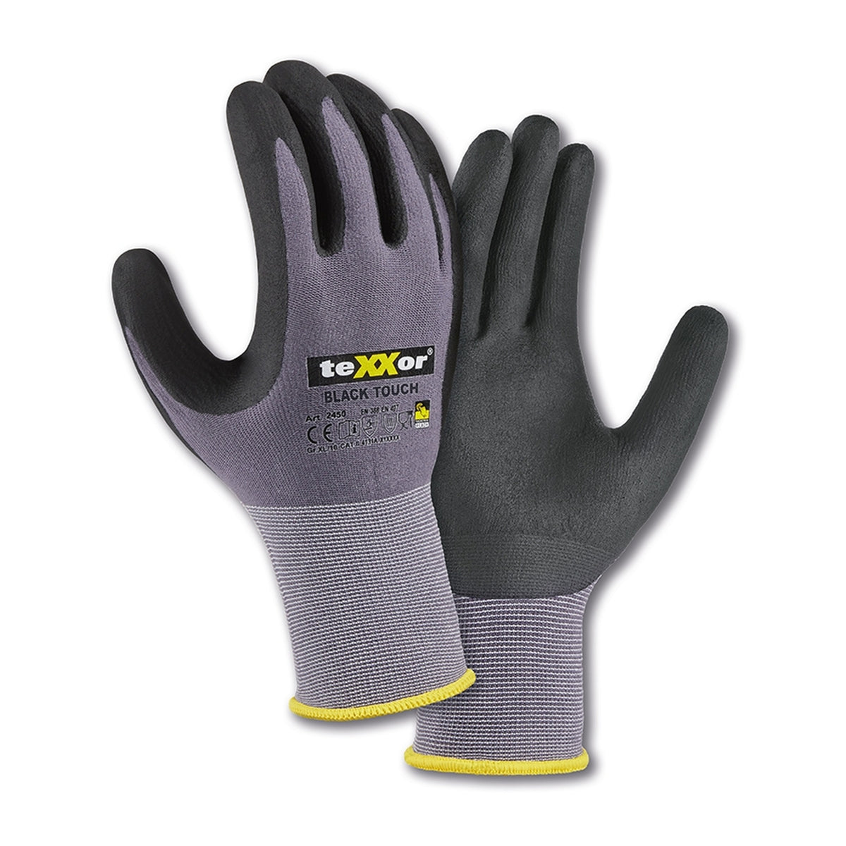 teXXor® 2450 BLACK TOUCH® Nylon-Strickhandschuhe Nitril grau/schwarz - Bauwolke24
