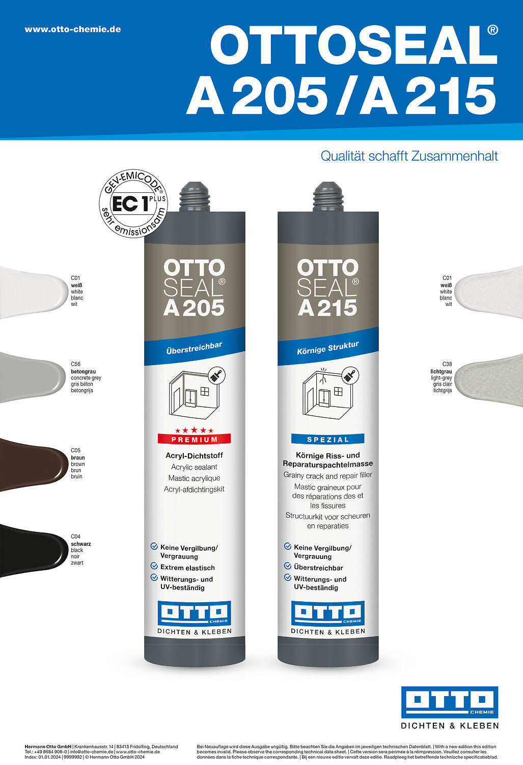 SPARSET 20x 310ml: OTTOSEAL A215 Strukturacryl - körniger Riss- und Reparaturspachtel - Bauwolke24