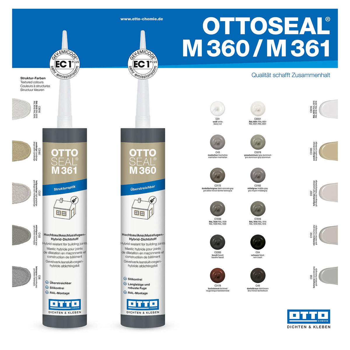 SPARSET 20x 310ml: OTTOSEAL® M 360 Hybrid-Dichtstoff für Hochbau/Anschlussfugen - Bauwolke24