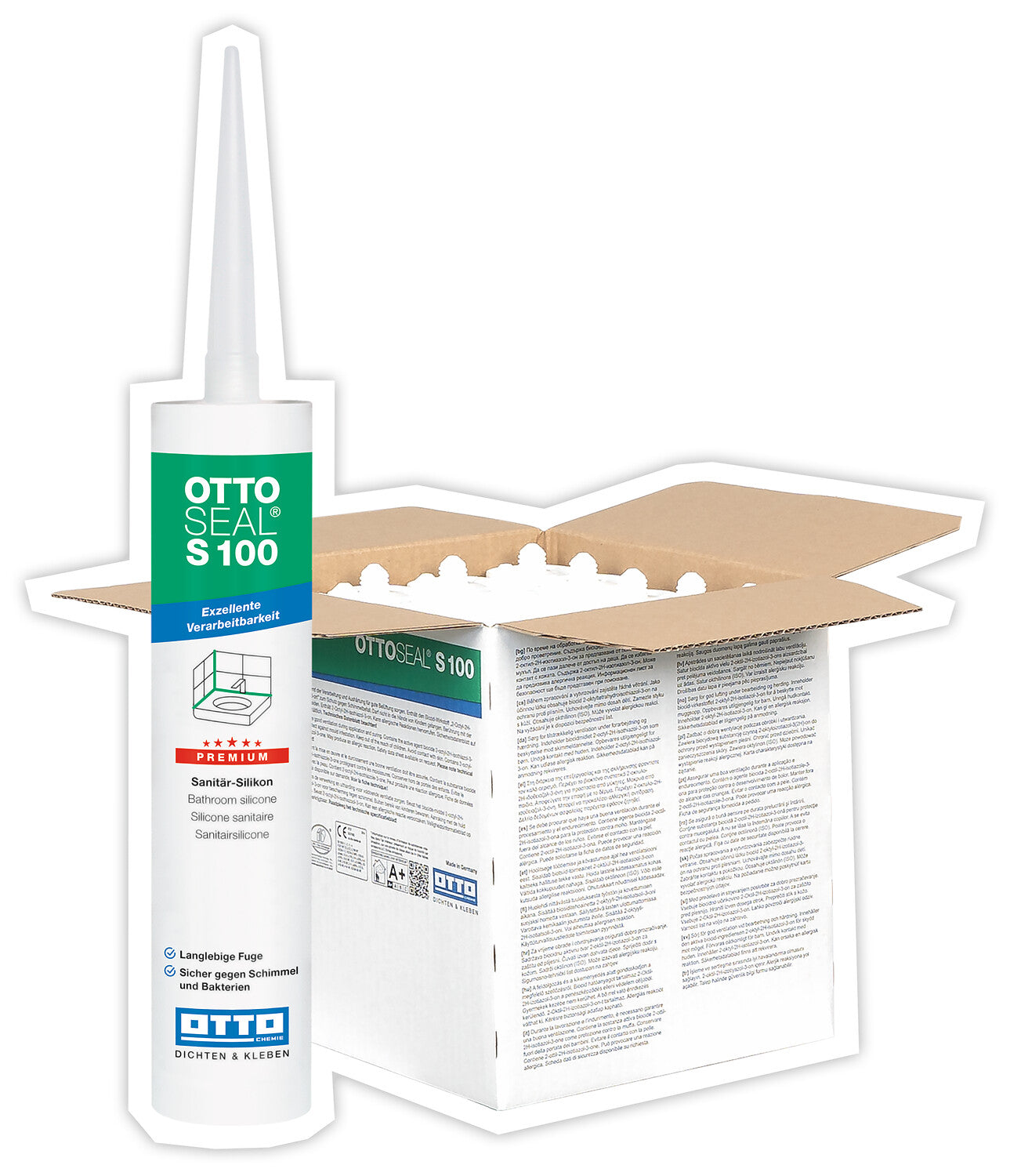 SPARSET 10x 300ml: OTTOSEAL S100 Premium-Sanitär-Silikon - Bauwolke24