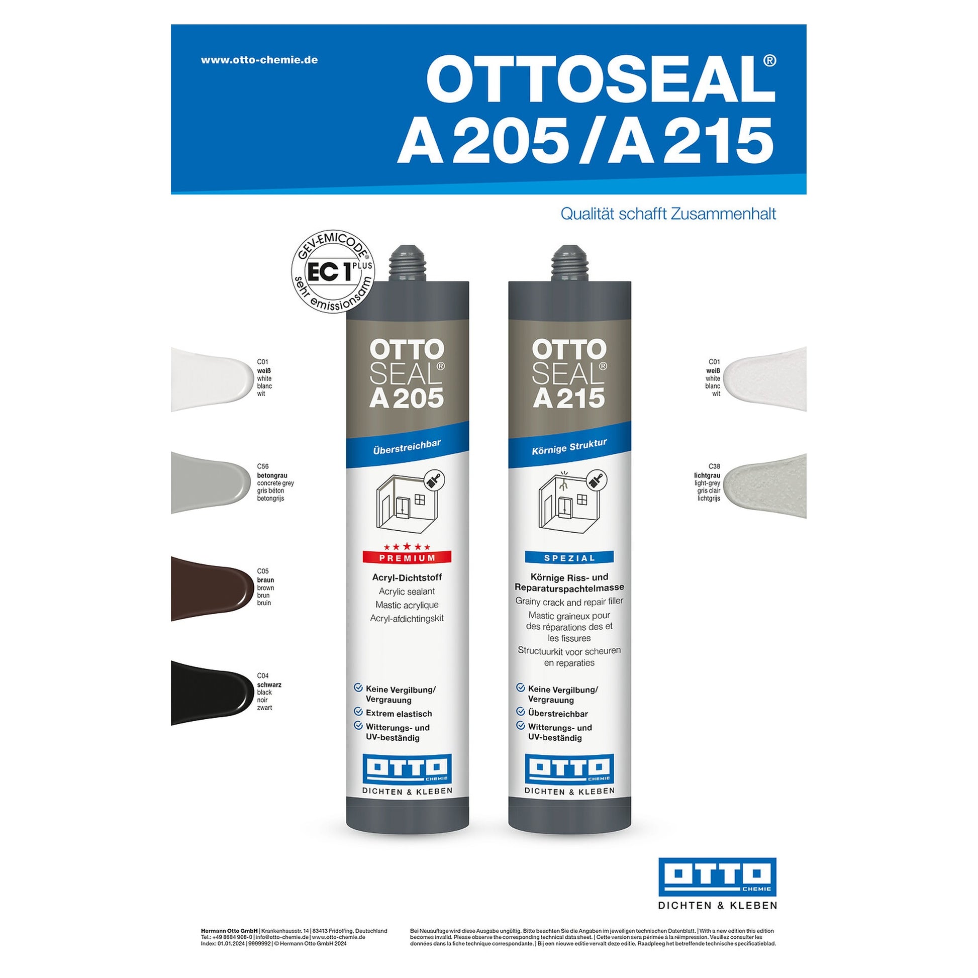 OTTOSEAL A 205 Acryl Dichtstoff 310 ml Kartusche Farbkarte